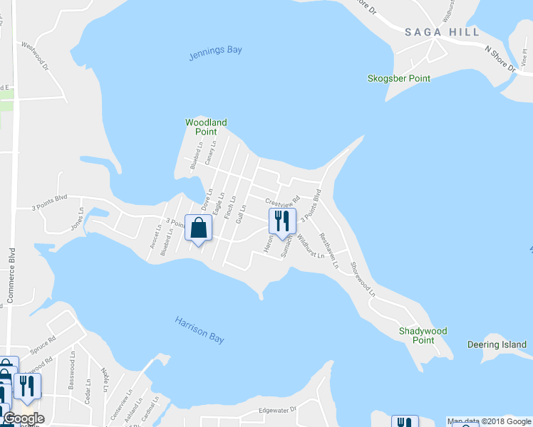 map of restaurants, bars, coffee shops, grocery stores, and more near 5004 Jennings Road in Mound