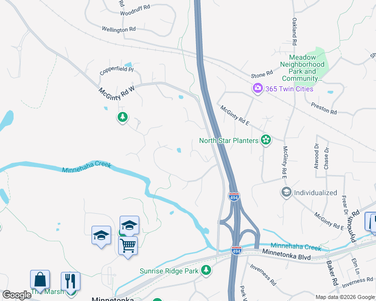 map of restaurants, bars, coffee shops, grocery stores, and more near 14226 Trace Ridge Road in Wayzata