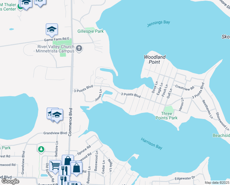 map of restaurants, bars, coffee shops, grocery stores, and more near 1701 Baywood Lane in Mound