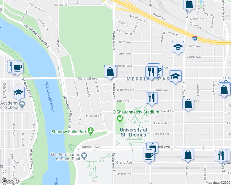 map of restaurants, bars, coffee shops, grocery stores, and more near 2171 Dayton Avenue in Saint Paul