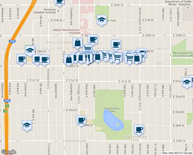 map of restaurants, bars, coffee shops, grocery stores, and more near 3025 10th Avenue South in Minneapolis