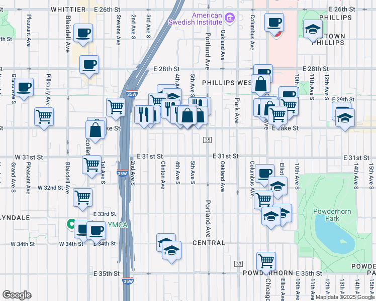 map of restaurants, bars, coffee shops, grocery stores, and more near 3019 4th Avenue South in Minneapolis
