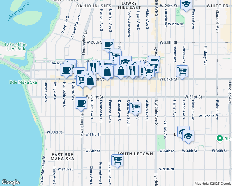 map of restaurants, bars, coffee shops, grocery stores, and more near in Minneapolis