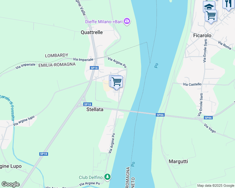 map of restaurants, bars, coffee shops, grocery stores, and more near 293 Via Antonio Gramsci in Stellata