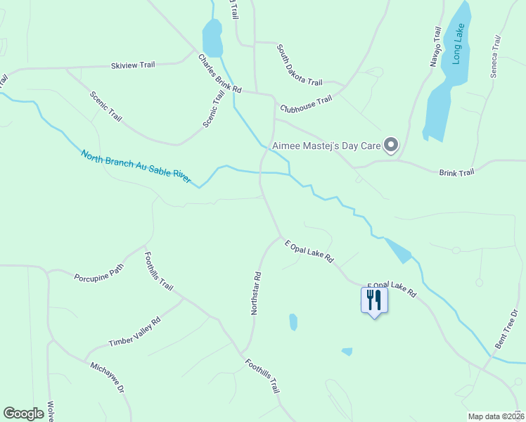 map of restaurants, bars, coffee shops, grocery stores, and more near 1233 Opal Lake Road in Gaylord