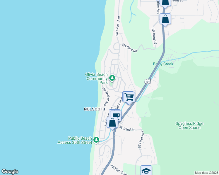 map of restaurants, bars, coffee shops, grocery stores, and more near 2754 Southwest Barnacle Avenue in Lincoln City