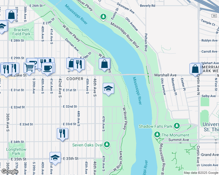 map of restaurants, bars, coffee shops, grocery stores, and more near 3022 48th Avenue South in Minneapolis