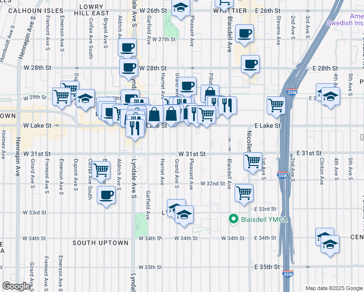 map of restaurants, bars, coffee shops, grocery stores, and more near 3024 Pleasant Avenue in Minneapolis