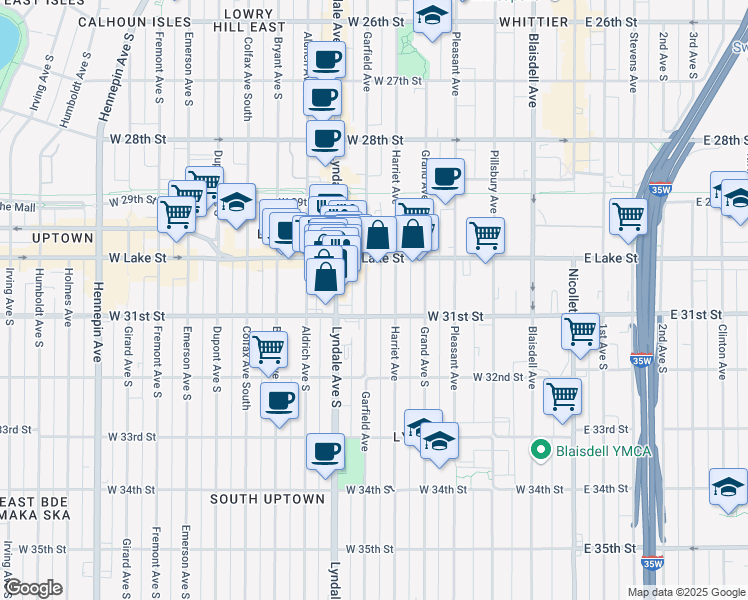 map of restaurants, bars, coffee shops, grocery stores, and more near 3025 Garfield Avenue in Minneapolis