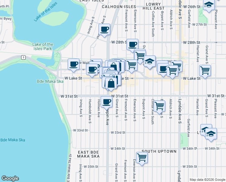 map of restaurants, bars, coffee shops, grocery stores, and more near 3016 Girard Avenue South in Minneapolis