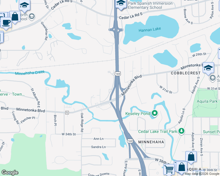 map of restaurants, bars, coffee shops, grocery stores, and more near 9700 Waterstone Place in Minnetonka