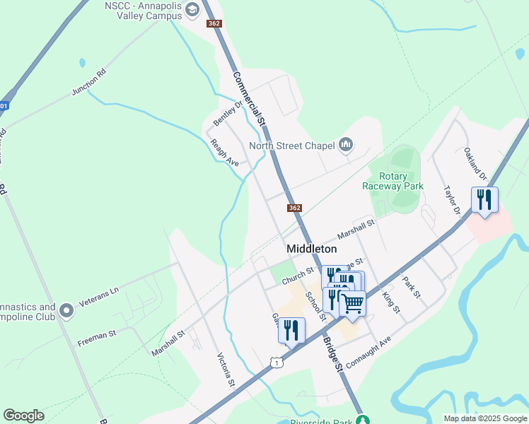 map of restaurants, bars, coffee shops, grocery stores, and more near 77 School Street in Middleton