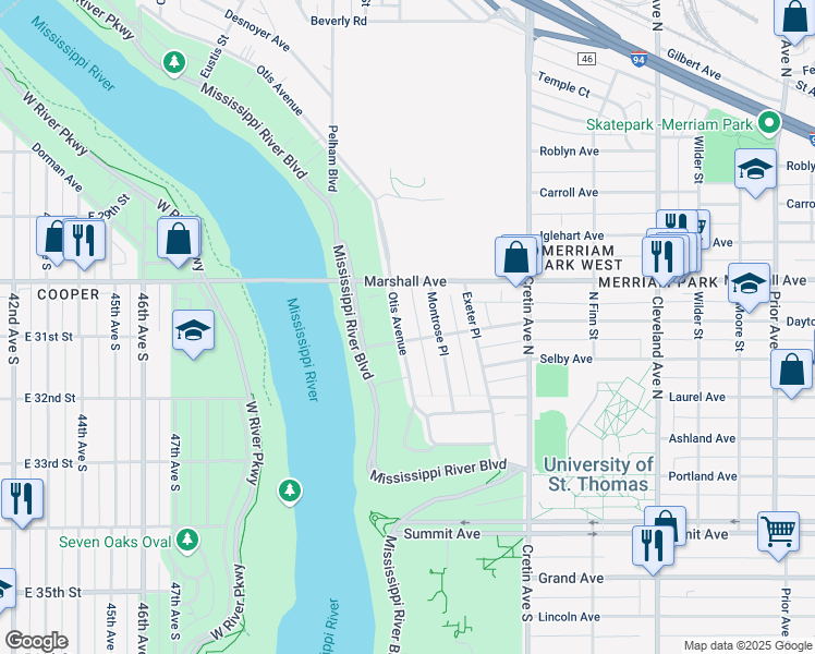 map of restaurants, bars, coffee shops, grocery stores, and more near 194 Otis Avenue in Saint Paul