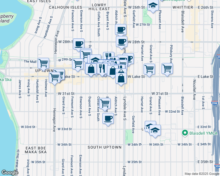 map of restaurants, bars, coffee shops, grocery stores, and more near 3046 Bryant Avenue South in Minneapolis