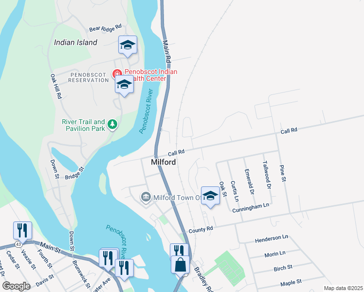 map of restaurants, bars, coffee shops, grocery stores, and more near 22 Sunset Trailer Park in Milford