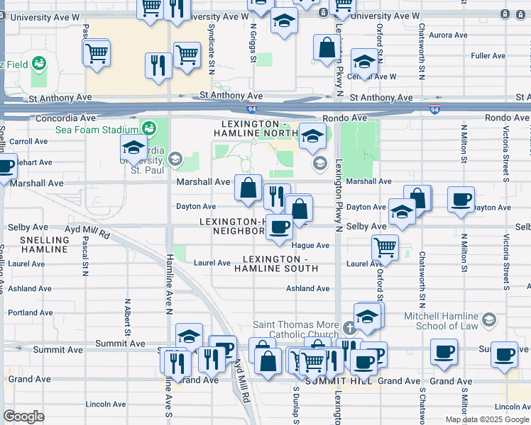 map of restaurants, bars, coffee shops, grocery stores, and more near 1217 Dayton Avenue in Saint Paul