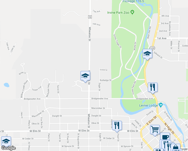 map of restaurants, bars, coffee shops, grocery stores, and more near 1697 Wheaton Street in Chippewa Falls