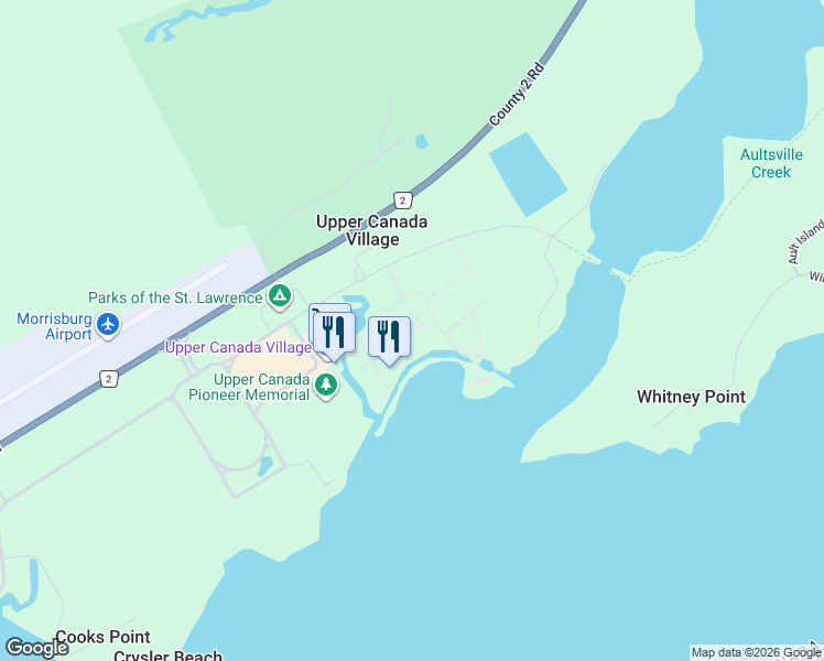 map of restaurants, bars, coffee shops, grocery stores, and more near 10029 County Road 2 in Iroquois
