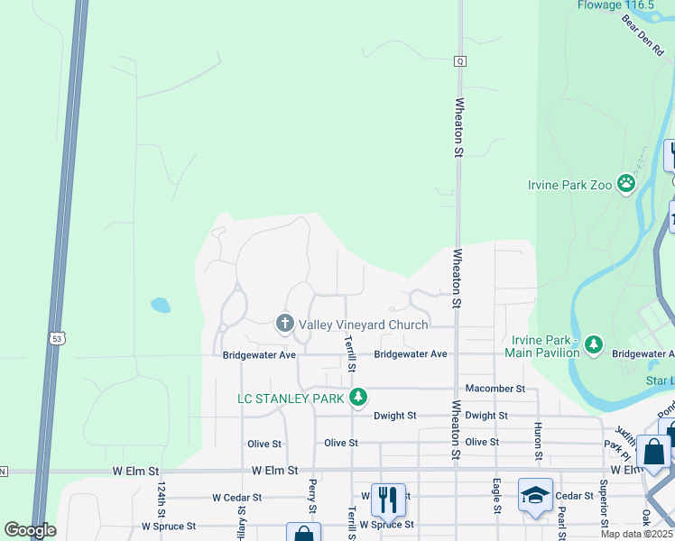 map of restaurants, bars, coffee shops, grocery stores, and more near 1737 Brickyard Lane in Chippewa Falls