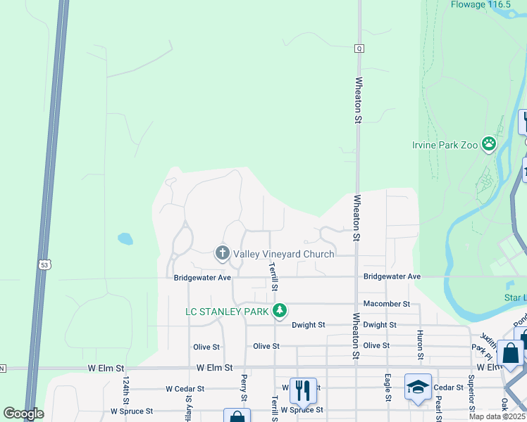 map of restaurants, bars, coffee shops, grocery stores, and more near 1737 Brickyard Lane in Chippewa Falls