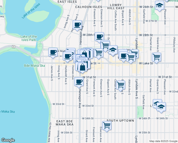map of restaurants, bars, coffee shops, grocery stores, and more near 3016 Girard Avenue South in Minneapolis