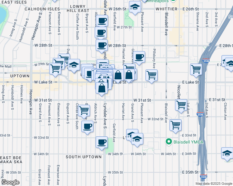 map of restaurants, bars, coffee shops, grocery stores, and more near 3025 Garfield Avenue in Minneapolis