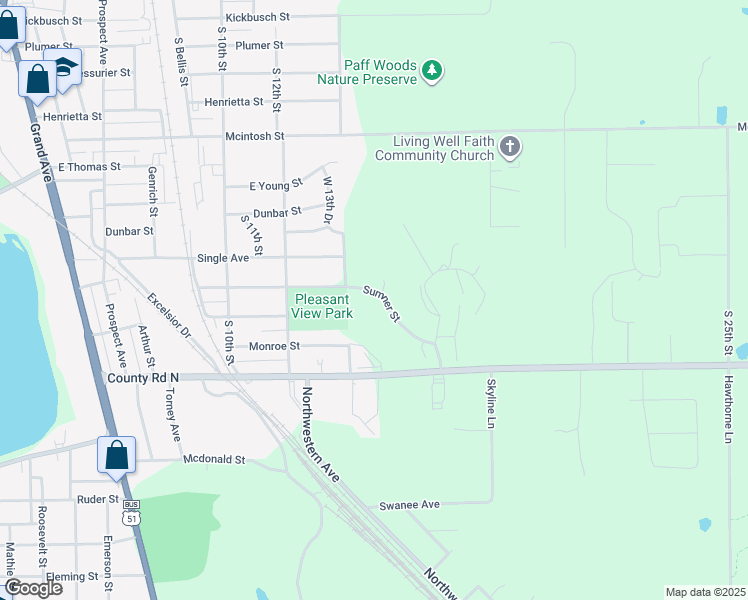 map of restaurants, bars, coffee shops, grocery stores, and more near 1335 Sumner Street in Wausau
