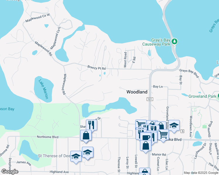 map of restaurants, bars, coffee shops, grocery stores, and more near 17900 Shavers Lane in Wayzata