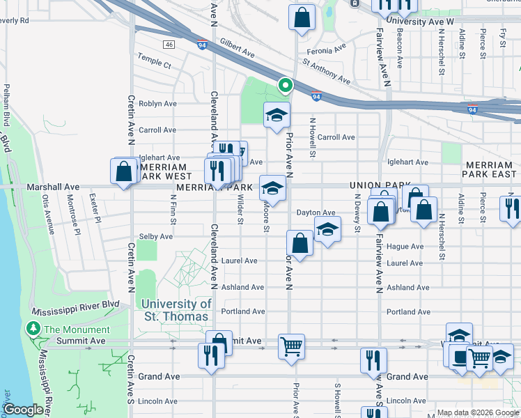 map of restaurants, bars, coffee shops, grocery stores, and more near 1991 Dayton Avenue in Saint Paul