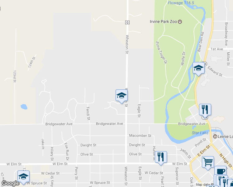 map of restaurants, bars, coffee shops, grocery stores, and more near 1708 Wheaton Street in Chippewa Falls
