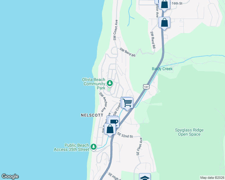 map of restaurants, bars, coffee shops, grocery stores, and more near 2754 Southwest Barnacle Avenue in Lincoln City