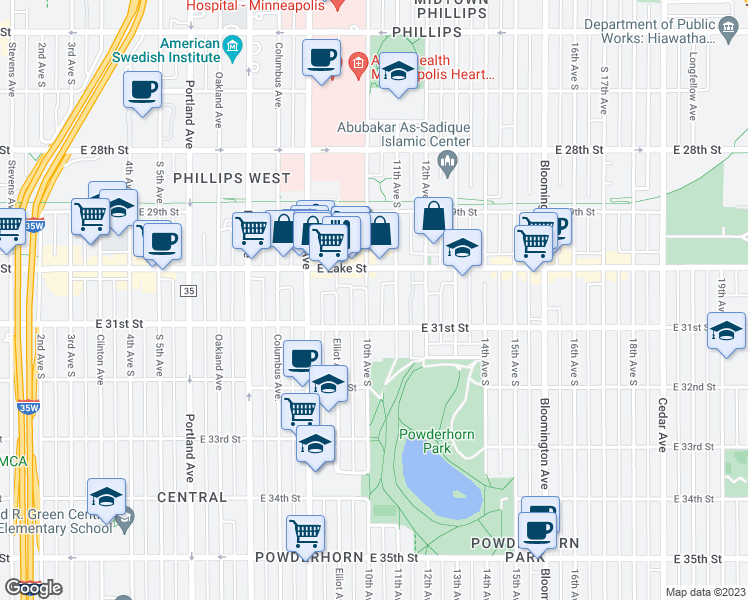 map of restaurants, bars, coffee shops, grocery stores, and more near 3025 10th Avenue South in Minneapolis
