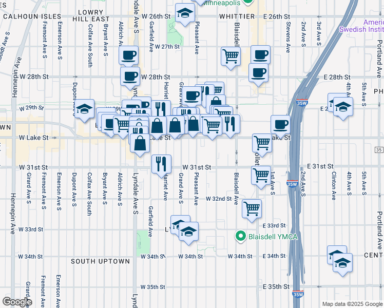 map of restaurants, bars, coffee shops, grocery stores, and more near 3024 Pleasant Avenue in Minneapolis