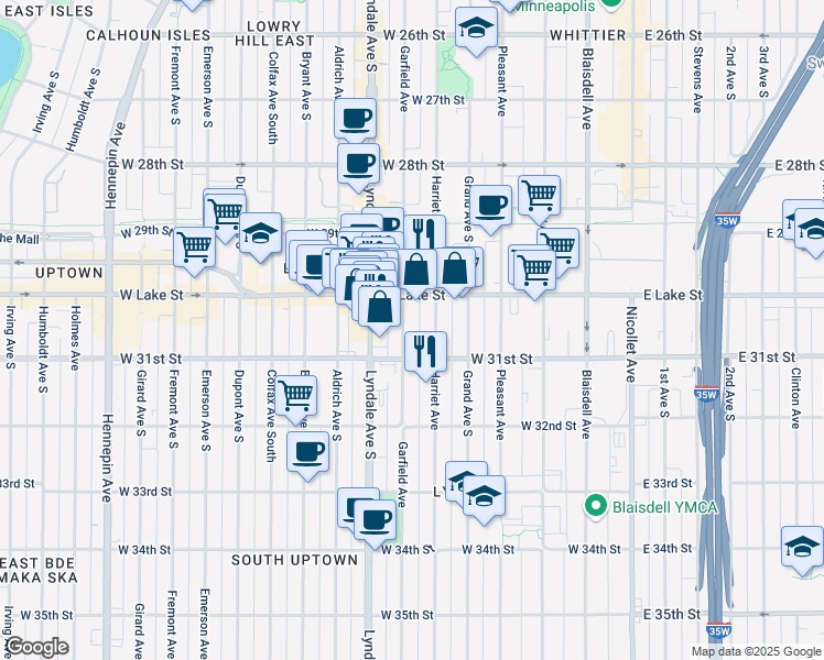 map of restaurants, bars, coffee shops, grocery stores, and more near 3025 Garfield Avenue in Minneapolis