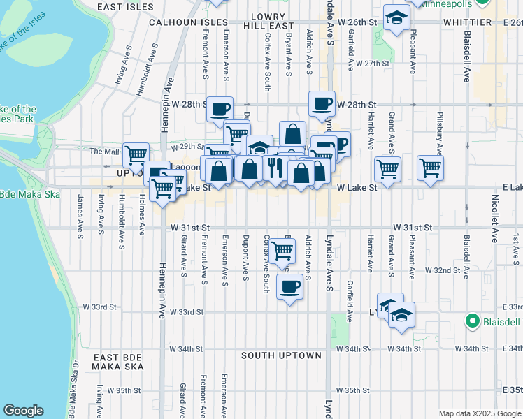 map of restaurants, bars, coffee shops, grocery stores, and more near 3024 Colfax Avenue South in Minneapolis