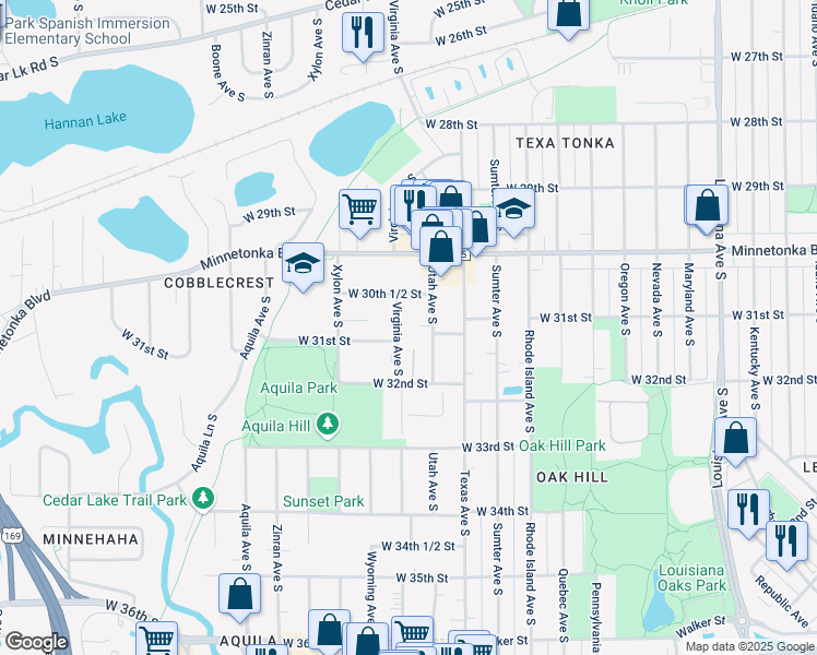 map of restaurants, bars, coffee shops, grocery stores, and more near 3060 Utah Avenue South in Minneapolis