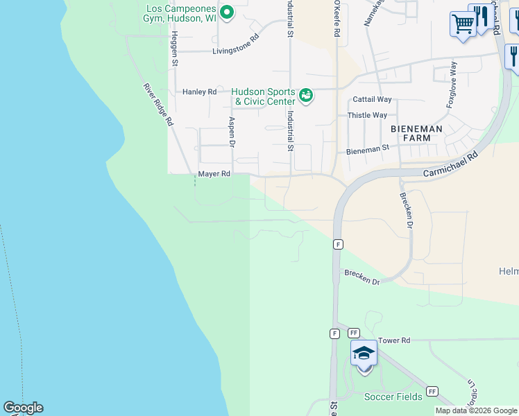 map of restaurants, bars, coffee shops, grocery stores, and more near 1533 Southpoint Drive in Hudson