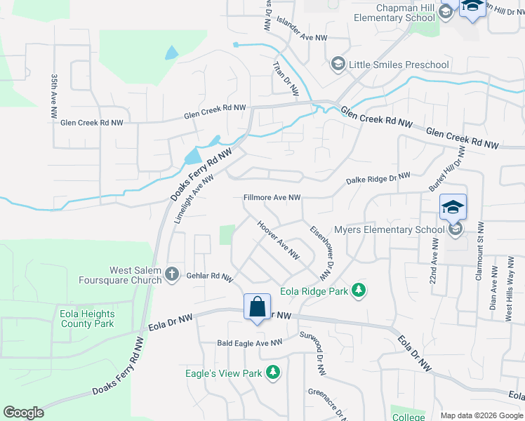 map of restaurants, bars, coffee shops, grocery stores, and more near 977 Reagan Avenue Northwest in Salem