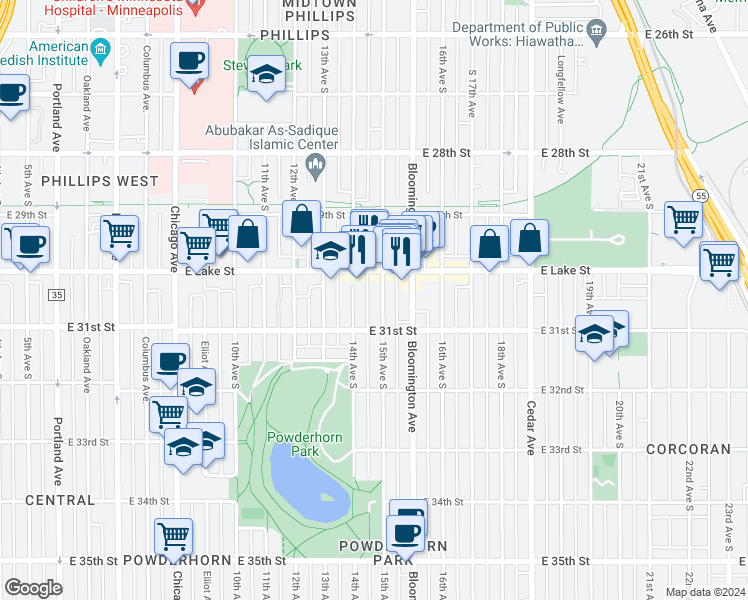 map of restaurants, bars, coffee shops, grocery stores, and more near 3026 15th Avenue South in Minneapolis