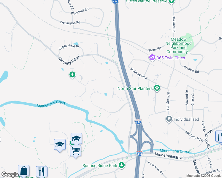 map of restaurants, bars, coffee shops, grocery stores, and more near 14226 Trace Ridge Road in Wayzata