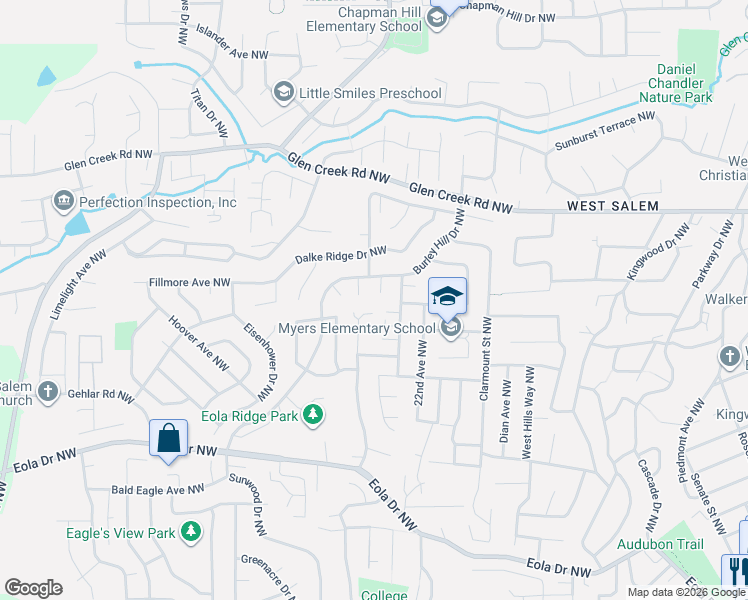 map of restaurants, bars, coffee shops, grocery stores, and more near 937 Hearthside Court Northwest in Salem