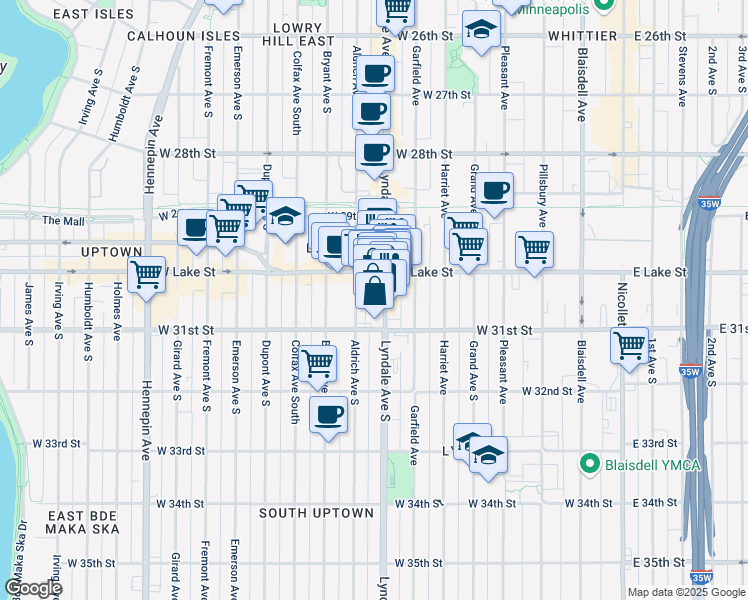 map of restaurants, bars, coffee shops, grocery stores, and more near 3021 Lyndale Avenue South in Minneapolis
