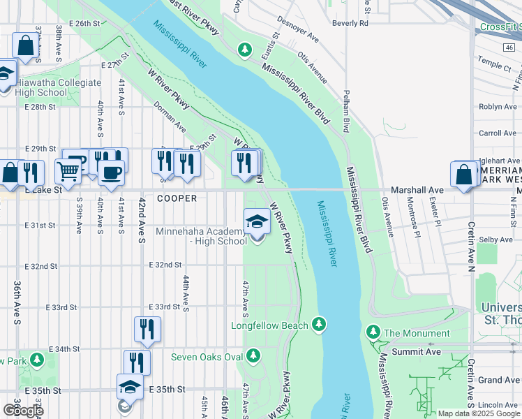 map of restaurants, bars, coffee shops, grocery stores, and more near 3022 48th Avenue South in Minneapolis