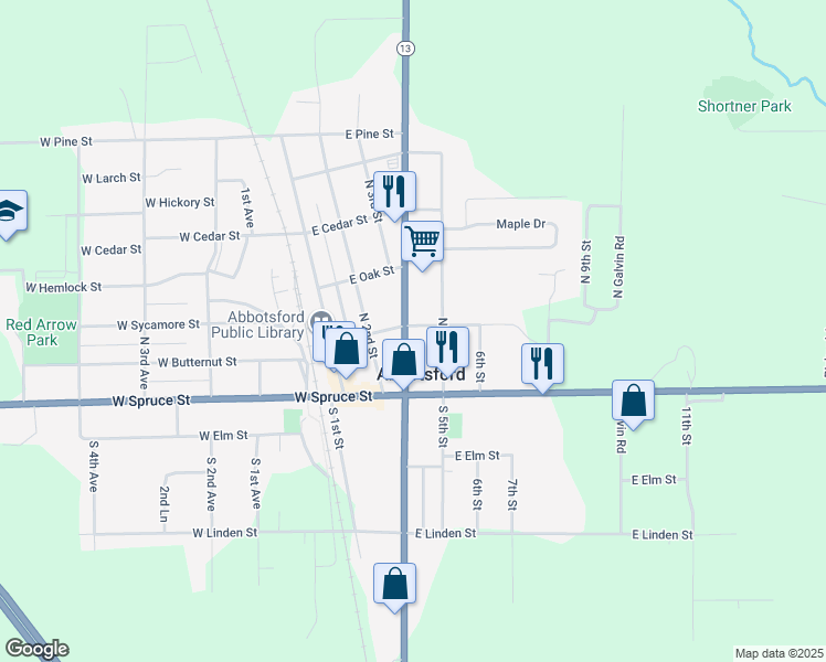 map of restaurants, bars, coffee shops, grocery stores, and more near 118 North 4th Street in Abbotsford
