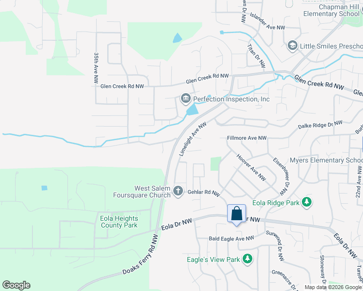 map of restaurants, bars, coffee shops, grocery stores, and more near 937 Limelight Avenue Northwest in Salem