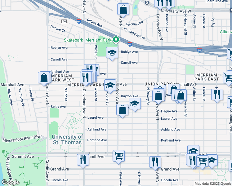 map of restaurants, bars, coffee shops, grocery stores, and more near 1983 Dayton Avenue in Saint Paul