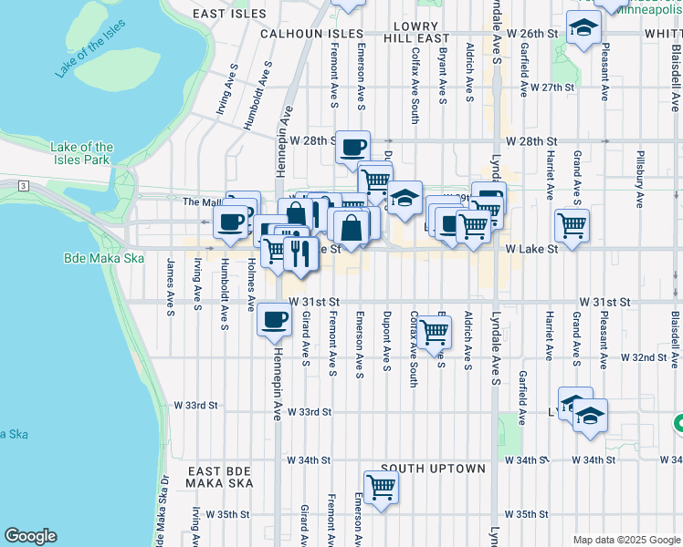 map of restaurants, bars, coffee shops, grocery stores, and more near 3021 Fremont Ave S in Minneapolis