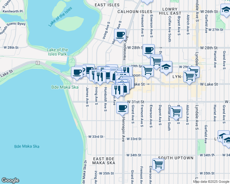 map of restaurants, bars, coffee shops, grocery stores, and more near 3014 Holmes Ave S in Minneapolis