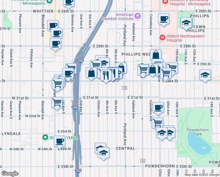 map of restaurants, bars, coffee shops, grocery stores, and more near 3019 4th Avenue South in Minneapolis