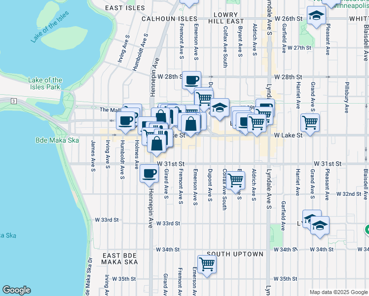 map of restaurants, bars, coffee shops, grocery stores, and more near 3021 Fremont Avenue South in Minneapolis